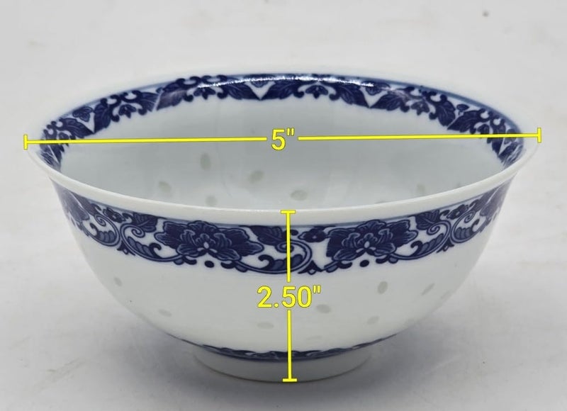 Festcool 10 Pcs Fine Porcelain Blue and White Rice Pattern Bowls, Cereal Bowls, Rice Bowls with Free 10 Porcelain Spoons Jingdezhen China - Image 1